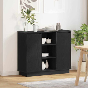 vidaXL LED Sideboard Zwart Eiken 90 x 32 x 75 cm Bewerkt hout