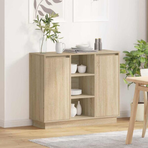 vidaXL LED Sideboard Sonoma Eiken 90 x 32 x 75 cm Bewerkt hout