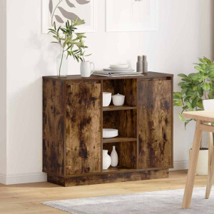 vidaXL LED Sideboard Gerookt eiken 90 x 32 x 75 cm Bewerkt hout