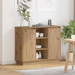 vidaXL LED Sideboard Artisan Eiken 90 x 32 x 75 cm Bewerkt hout