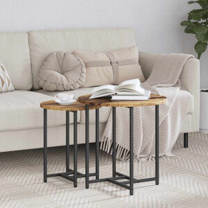 vidaXL Bijzettafelset 2 pcs Oud Hout en Zwart