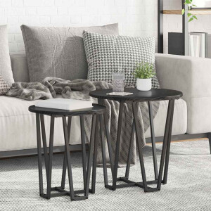 vidaXL Bijzettafelset 2 pcs Zwart Eiken