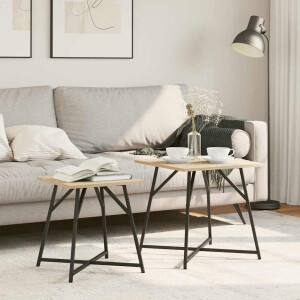 vidaXL Bijzettafelset 2 pcs Sonoma Eiken en Zwart