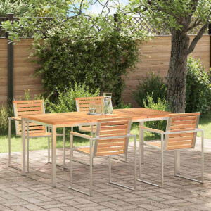 vidaXL Eettafel 180x90x75 cm Massief Teakhout en RVS