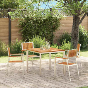 vidaXL Tuinstoel 4 pcs Massief Teakhout en RVS