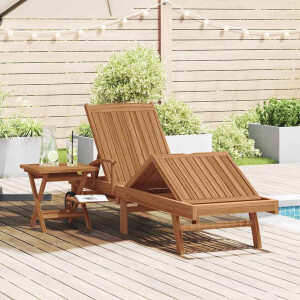 vidaXL Ligbed met kussen 1-persoon 2 pcs Bruin Massief Teakhout