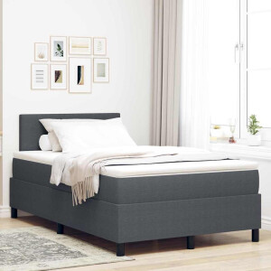 vidaXL LED Box Spring Bed Donkergrijs en Wit 120 x 190 cm Katoen Stof