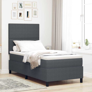 vidaXL LED Box Spring Bed Donkergrijs en Wit 100 x 200 cm Katoen Stof