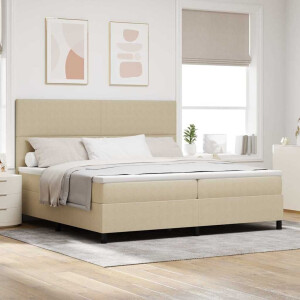 vidaXL LED Box Spring Bed Lichtgrijs en wit. 200 x 200 cm Katoen Stof