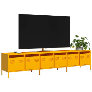 vidaXL Tv-meubel 202x39x43,5 cm koudgewalst staal mosterdgeel