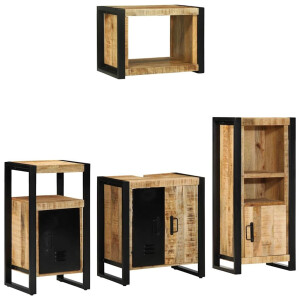 vidaXL Badkamermeubelset 4 pcs Bruin en zwart Massief Mango Hout