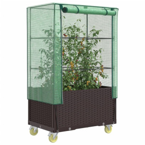 vidaXL Plantenbak verhoogd met hoes en wielen 80x50x182 cm rattanlook