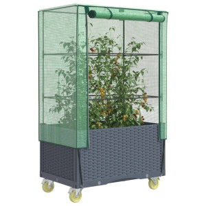 vidaXL Plantenbak verhoogd met hoes en wielen 80x50x182 cm rattanlook