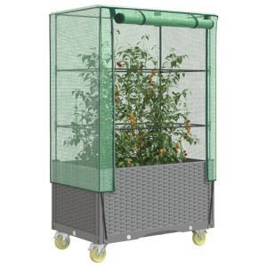 vidaXL Plantenbak verhoogd met hoes en wielen 80x50x182 cm rattanlook