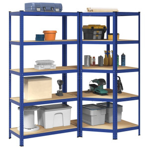 vidaXL Legbordenset 5-laags 2 st staal & bewerkt hout blauw