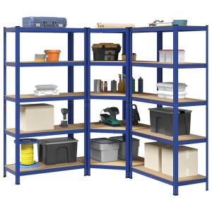vidaXL Legbordenset 3 st 5-laags staal en bewerkt hout blauw