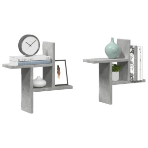 vidaXL Wandschappen 2 st 38x12x38 cm bewerkt hout betongrijs