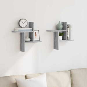 vidaXL Wandschappen 2 st 38x12x38 cm bewerkt hout grijs sonoma eiken