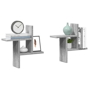vidaXL Wandschappen 2 st 38x12x38 cm bewerkt hout grijs sonoma eiken