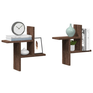 vidaXL Wandschappen 2 st 38x12x38 cm bewerkt hout bruin eikenkleurig