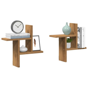 vidaXL Wandschappen 2 st 38x12x38 cm bewerkt hout artisanaal eiken
