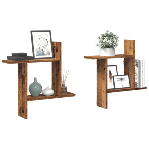 vidaXL Wandschappen 2 st 50x12x50 cm bewerkt hout oud houtkleurig