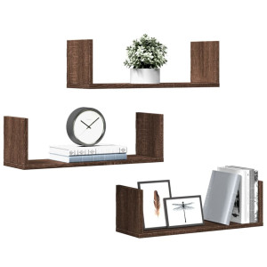 vidaXL Wandschappen 3 st 58x18x18 cm bewerkt hout bruin eikenkleurig