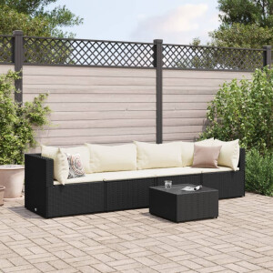 vidaXL 5-delige Loungeset met kussens poly rattan zwart