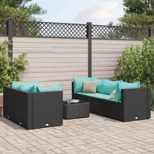 vidaXL 6-delige Loungeset met kussens poly rattan zwart