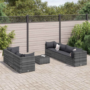 vidaXL 8-delige Loungeset met kussens poly rattan grijs