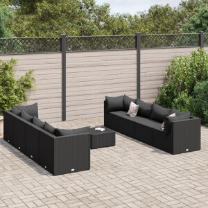 vidaXL 9-delige Loungeset met kussens poly rattan zwart