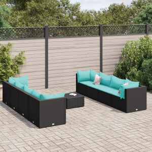 vidaXL 9-delige Loungeset met kussens poly rattan zwart