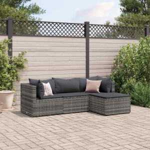 vidaXL 4-delige Loungeset met kussens poly rattan grijs