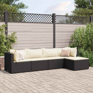 vidaXL 5-delige Loungeset met kussens poly rattan zwart