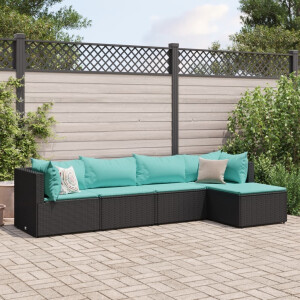 vidaXL 5-delige Loungeset met kussens poly rattan zwart