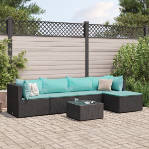 vidaXL 6-delige Loungeset met kussens poly rattan zwart