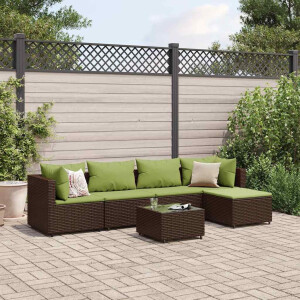 vidaXL 6-delige Loungeset met kussens poly rattan bruin