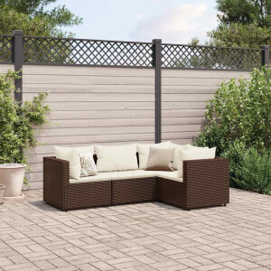 vidaXL 4-delige Loungeset met kussens poly rattan bruin