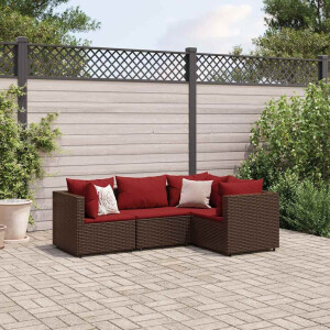 vidaXL 4-delige Loungeset met kussens poly rattan bruin