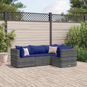 vidaXL 4-delige Loungeset met kussens poly rattan grijs