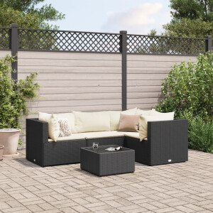 vidaXL 5-delige Loungeset met kussens poly rattan zwart