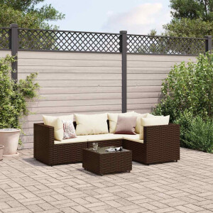 vidaXL 5-delige Loungeset met kussens poly rattan bruin