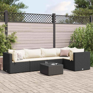 vidaXL 6-delige Loungeset met kussens poly rattan zwart