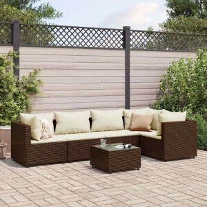 vidaXL 6-delige Loungeset met kussens poly rattan bruin