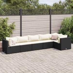 vidaXL 6-delige Loungeset met kussens poly rattan zwart