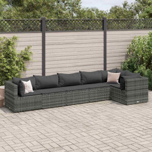 vidaXL 6-delige Loungeset met kussens poly rattan grijs