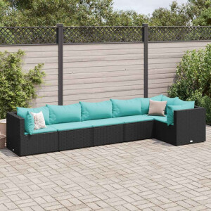 vidaXL 6-delige Loungeset met kussens poly rattan zwart