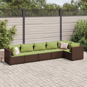 vidaXL 6-delige Loungeset met kussens poly rattan bruin