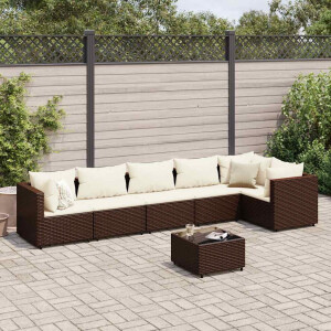 vidaXL 7-delige Loungeset met kussens poly rattan bruin