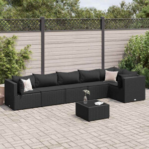 vidaXL 7-delige Loungeset met kussens poly rattan zwart